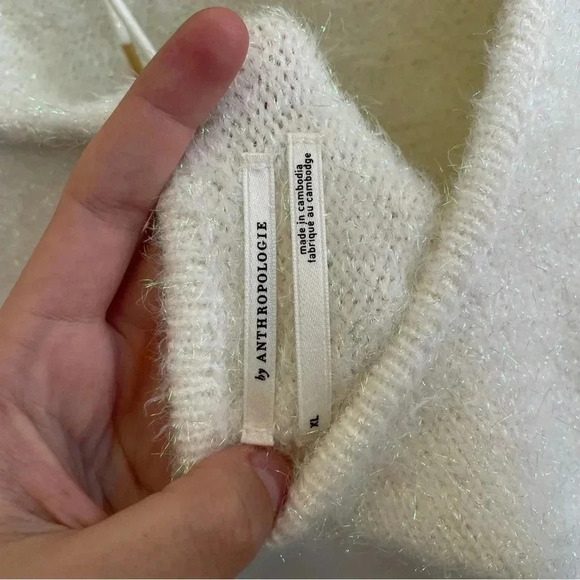 NWT Anthropologie Sweater Tie Back White Fuzzy Sparkle Shimmer Long Sleeve XL - Picture 6 of 11